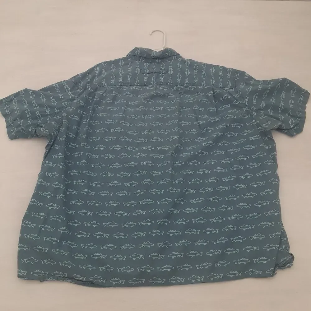 Duluth Trading Co Relaxed Fit Fish Print Button Down Short Sleeve Shirt Mens 2XL